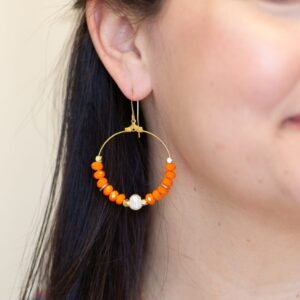 Beaded Hoop with Pearl (Orange) by Annie Claire Designs